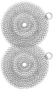 Estropajo de malla de acero inoxidable de 4 pulgadas (10 cm), limpiador redondo de sartén y plancha de hierro fundido para sartenes, planchas y utensilios de cocina de hierro fundido, paquete de 2