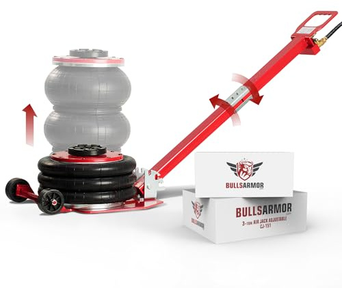 BullsArmor Air Jack 3 Ton (6,600 lbs) Capacity - Heavy Duty Triple Bag Pneumatic Air Bag Car Jack for Rapid Lift (Lifting Height Range: 5.9 – 15.8 inches) with Adjustable Handle – Lava Red