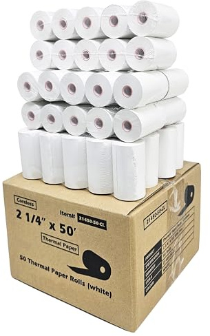 (50 Coreless Rolls) 2 1/4 x 50 Thermal Paper Receipt Rolls fits all Credit Card Terminals Verifone VX520 Ingenico ICT220 ICT250 BPA Free from BuyRegisterRolls