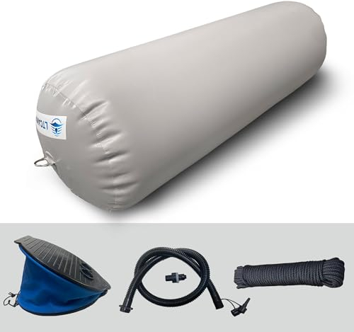 LTCANOPY Robuster aufblasbarer Bootsfender, 42 x 100 cm Bootsstoßstange für Docks, Yachten, Segelhäfen, Grauer Bootsfender mit 10 m doppelt geflochtenem Nylonseil, Fußpumpe