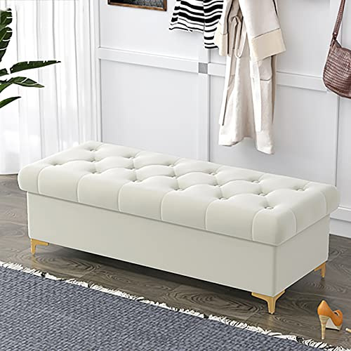 ASHILD Lussuosa Panca Ottomana Con Contenitore Moderna per Camera da Letto Soggiorno, Imbottita in Velluto all'Estremità del Letto - Bianco 12