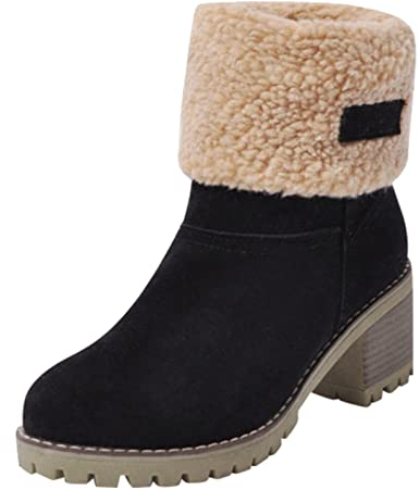 Damenstiefel Winter, Senioren-Winterstiefel mit klobigem Absatz, Winter-warme Schnee-Stiefeletten-Schuhe für Damen, stiefeletten damen winter, warme winterschuhe damen, winterboots damen gefüttert