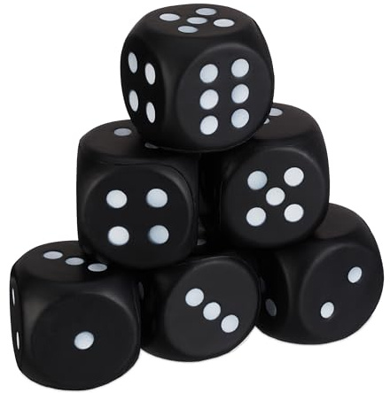 Relaxdays Dadi Giganti Gommapiuma, Set da 6 Cubi in Spugna, Giocattolo per Bambini, Morbidi, HLP 7,5x7,5x7,5 cm, Nero