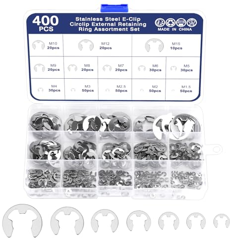 Habwea Set di 400 E-clip Anello Seeger di Sicurezza,Anelli Elastici Sicurezza in Acciaio Inox,C-Clips Anelli d Sicurezza Interni Esterni, per il Fissaggio, Cuscinetti, ingranaggi, Pulegge