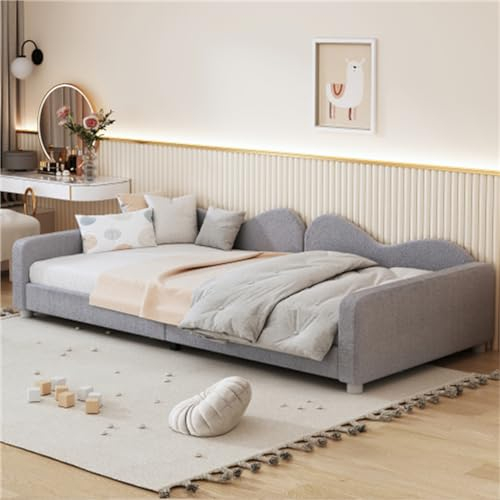 buiesjole Polsterbett 90x200 cm Kinderbett Mit Rückenlehne Und Armlehnen Jugendbett Für Jugendliche Kinder Einzelbett Schlafsofa Bettgestell Gästebett Für Schlafzimmer Bodenbett Grau