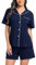 Lovasy Cotton Pyjamas for Women - Button Down Short Sleeve PJs Set With Pockets, Classic Soft Ladies Pajamas, Navy Blue, M