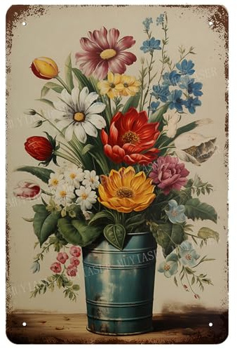 MUYIASER Metal Signs Vintage brightly colored flowers Sign Vintage Signs Retro Aluminum Tin Sign for Kitchen Office Home Bar Cafe Decor 8x12 Inch