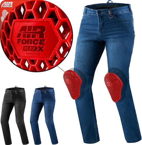 Shima Rider Pantaloni Moto Uomo con Protezioni Airforce Protettori per Ginocchia Jeans Motos Abbigliamento Armatura Protezione Estivi Urbano Pantalone Invernale Protective (Uomini, Blu, 30/32)