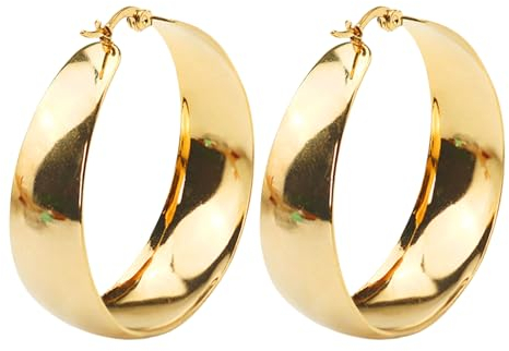 Lilbitty Gold Creolen für Damen - Breite, Dicke, Hypoallergene Pfosten-Creolen - Leicht, Echt Vergoldet, Groß (40 mm)