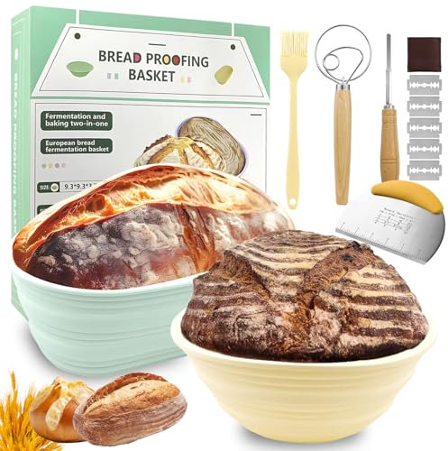 WPPQWP Set di 6 cestini per il pane in silicone, accessori per la cottura del pane, cestino per la fermentazione rotondo, spessore 23 cm, spessore 25 cm, ovale, pennello da forno, raschietto in