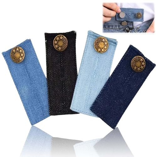 Crrynuo Jeans Taille Erweiterung Knopf, 4 StüCk Elastische KnopfverläNgerung füR Hosen, Verstellbare Elastische Hosenbunderweiterung Bequeme MetallknöPfe (4 Farbe)