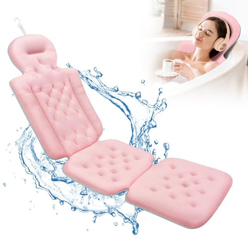 Badewannenkissen Ganzkörper Badekissen, Dickes Badewannenkissen mit Wäschesack, luxuriöses Kissen für Badewanne Kopfstütze Nacken Schulter Unterstützung Komfort Entspannung Spa Zubehör (Rosa)