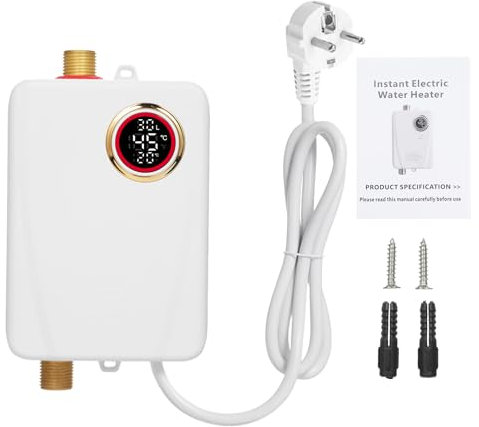Weytoll Calentador de agua instantáneo 3000W 220V blanco mini calentador de agua caliente instantáneo sin tanque baño cocina lavado con pantalla digital de temperatura para RV cocina baño