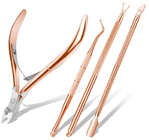 ACWOO Pinces à Cuticules, 4 in 1 Trousse D'entretien des Cuticules avec Coupe Cuticule, Professionnel en Acier Inoxydable Outils de Manucure Pédicure pour Les Ongles et Les Ongles des Pied