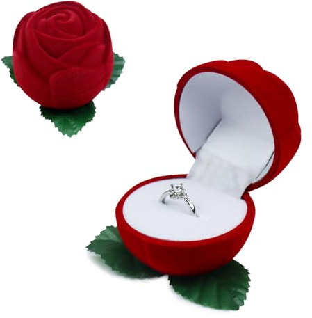 AdiStylinno Caja de regalo romántica de rosa roja para anillo de terciopelo para hombre y mujer, caja de regalo de terciopelo para propuesta, compromiso, boda, ceremonia (rojo)