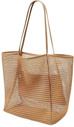 MSLSOZ Sac de courses réutilisable, sac fourre-tout de plage en maille, 22L, kaki, pour femme