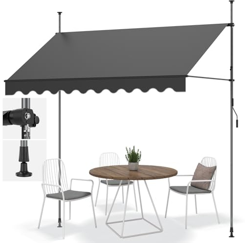 Ezkamfort Tenda da sole a morsetto, 300 x 120 cm, senza foratura, con manovella, in alluminio, resistente ai raggi UV, regolabile in altezza e impermeabile, protezione solare per negozi, terrazze e