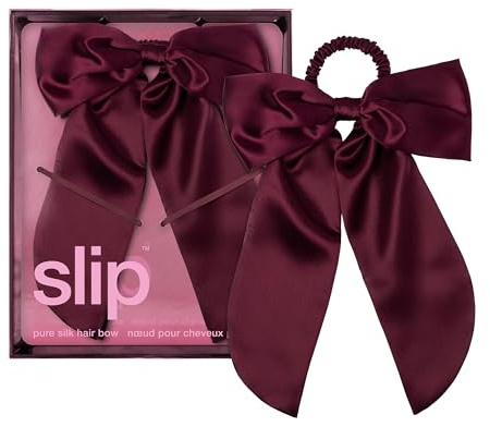 SLIP Pure Silk Hair Bow – Crimson – Oversized Mulberry Silk Bow with Built-In Hair Tie – Reduces Breakage, Creases & Frizz – Luxurious Hair Accessory