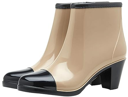 SHERCHPRY Botas de Lluvia para Mujer con Tacón Elevado, Diseño Elegante y Cremallera Lateral, Antideslizantes, Cómodas y Fabricadas en PVC Negro, Ideales para Días Lluviosos