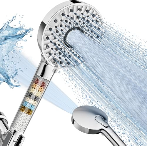 Magichome Filtered Shower Head with Handheld, High Pressure 10-Spd Detachable Chrome Showerhead with Stainless Hose, Water Softener Filter Beads for Hard Water - Remove Chlorine, Reduce Dry Itchy Skin