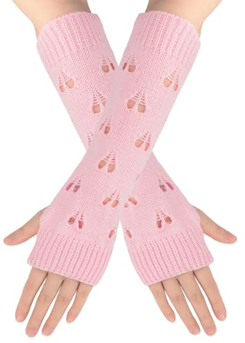 KALOEY Women’s Knitted Arm Warmers – Soft Winter Warm Long Fingerless Gloves Stretchy Knit Sleeves Cute Half Finger Warmers for Girls and Women