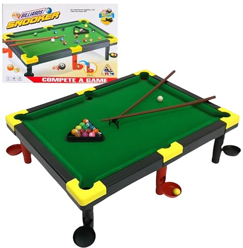 ADEPTNA Kids Snooker & Billiards Game Table Set – Complete Mini Tabletop Pool Set with Full Ball Set, 2 Cues & Triangle – Skill-Building Play, Fun Family Game, Compact & Sturdy Design