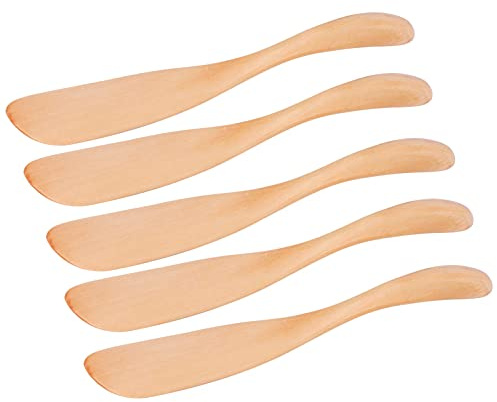 Aumotop Ostspridare i trä med Mjukt Handtag Smörkniv för Köksservis i Hemmet, Set med 5 Stycken för Sylt-/ostspridning