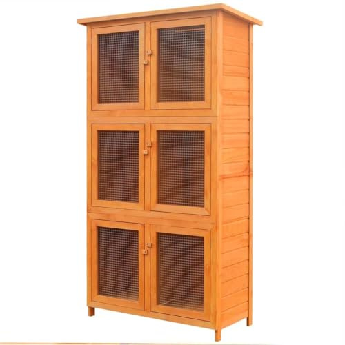 Runheo Establo para animales pequeños de madera de abeto lacada con 6 cajas y rejilla de alambre resistente a la intemperie, 102 x 48 x 180 cm, ideal para conejos, cobayas, hámsters, como parque y