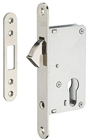 THIRARD - Serratura Infilare a Cilindro con Gancio per Porta d'Ingresso Scorrevole - Asse 40 mm - Bordi Tondi - Nichelato - Cassa Acciaio Stampato - Scrocco Gancio - Piastrina Piatta - Grigio