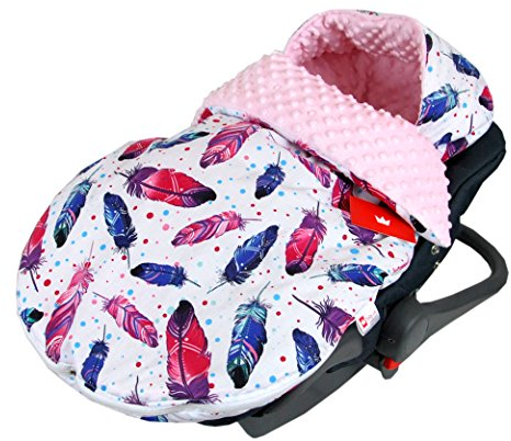 Fußsack SOMMERFUßSACK 90cm Minky Babyschale Kinderwagen Buggy Jogger (9. Rosa + Feder)