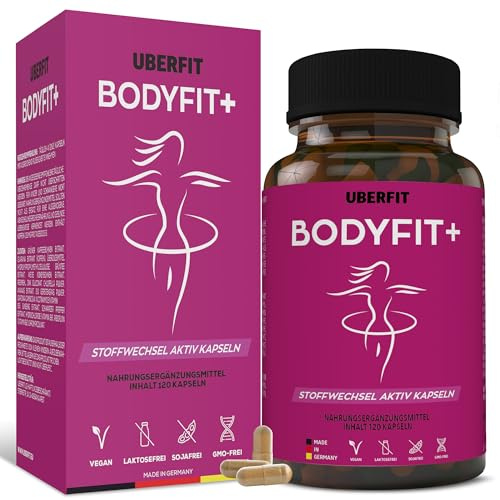 UberFit® BODYFIT+ Stoffwechsel Komplex – Zink für Fett- & Kohlenhydratstoffwechsel, Chrom für Blutzucker, mit B-Vitaminen, Grünem Kaffee, Guarana & Grüntee – 120 vegane Kapseln, Made in Germany