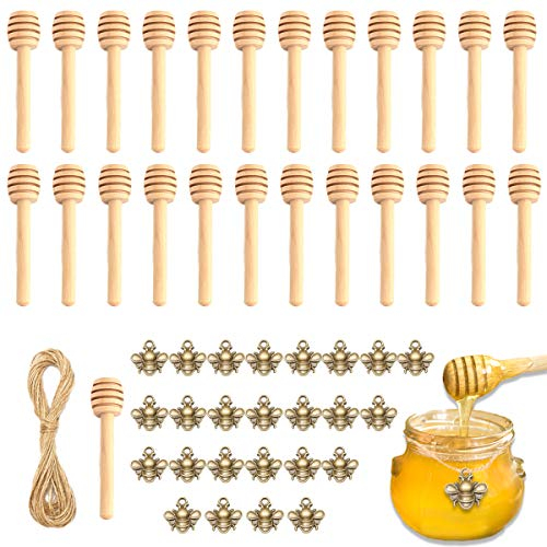 25 Pcs Bâtons Bois de Miel, Cuillère à Miel, Bâtonnets de Miel en Nid d'Abeille en Bois 8 cm Baguette de Miel pour Pot de Miel, Remuer Rod Stick de Miel, Ménagers en Bois Portable Mini Jam Pot à Miel
