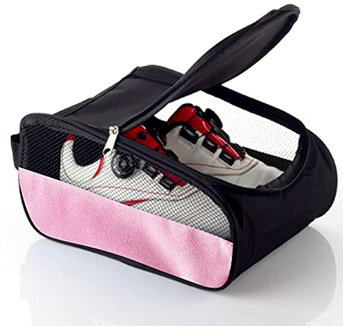 Getfitsoo Golf Shoe Bag, Golf Shoes Bags Men/Women Outdoor Zippered Carrier Bags with Ventilation Sport Shoes Bag Travel Shoe Bags, Light Pink, Common