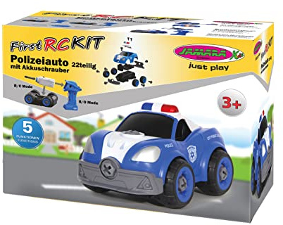 Polisbil första RC kit 22 delar med sladdlös skruvmejsel – från 3 år, halkkoppling, utbytbar insats, robust plast, gummidäck, främjar finmotorik och teknisk förståelse