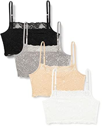 Geyoga 4 Stück Spitzen Bra Top Bralette Sport für Damen(XXL,Schwarz, Weiß, Beige, Grau)