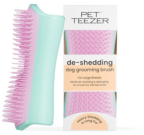 Tangle Teezer Large Pet Teezer De-Shedding Grooming Brush - Dry or Bath Brush - The Perfect Deshedding Brush for Dogs - Mint & Pink