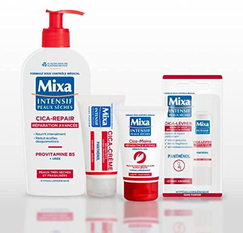 Mixa Cica – Reparatur-Set Cica Körperpflege Panthenol – Körpermilch, Körpercreme, Lippenstift, Handcreme