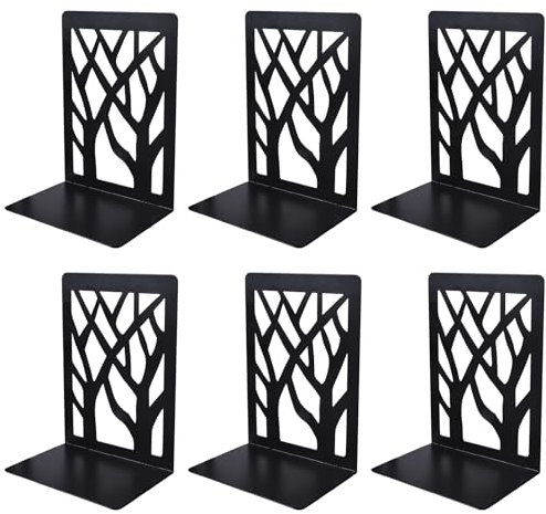 Natuce 3 pares/6 abrazaderas de metal para libros de estantería, cuña para libros metálicos, soportes para oficina, escuela, casa, librería, separadores de libros, CD, portafolios, color negro