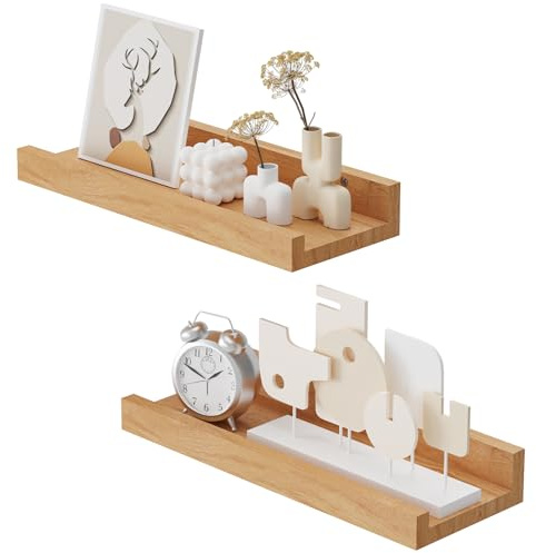 YheenLf Vägghylla, 30 x 12 cm svävande hylla trä, hyllplan vägg, 2-pack | Hängande hylla för fotoramar och dekorationer, bokhylla smal för vardagsrum, arbetsrum, badrum, bildlist, vägghylla