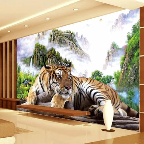 KoKoty Fotomurales 3D tigre animal del bosque-208 x 146 cm-Murales decorativos pared 3D Seda papel de pared Mural dormitorios salón hotel fondo de TV