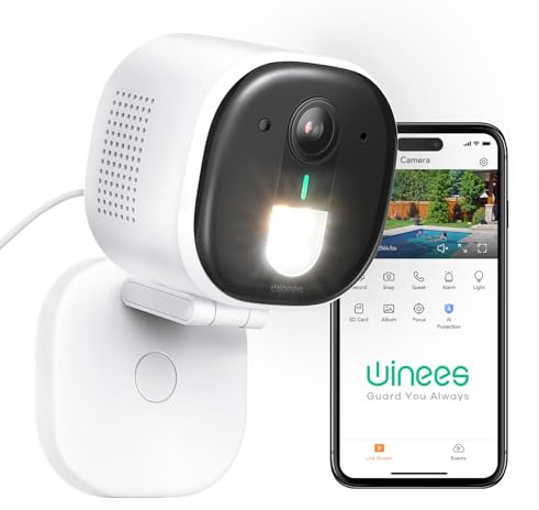 winees Security Cameras Outdoor, Wired 2K Wi-Fi Cameras for Home Security, 2.4G Indoor Camera, Human/Pet AI Detection, Color Night Vision, 2-Way Audio, Support Cloud/128G SD Card Storage