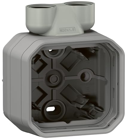 LEGRAND, Plexo New Feuchtraum Aufputzdose 1-fach, 2 ISO 20 Kabelzugänge, Farbe: Grau, 069846L