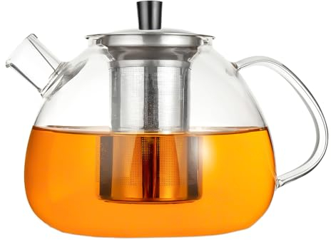 HEMOLY 1500ML Teekanne mit Siebeinsatz, Teekanne mit Stövchen, Glasteekanne, Teekanne Glas, Teekanne Glas mit Siebeinsatz, Teekanne mit Sieb