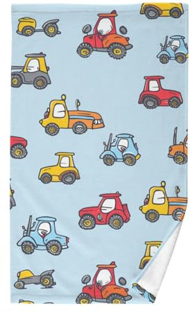 Yuiboo Baumwoll-Gesichtshandtücher, bunte Cartoon-Traktoren, blaue Comic-Badehandtücher, Sport, Strandtücher, Badetücher, WC-Handtücher, 40,6 x 71,1 cm