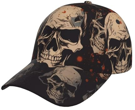 BKTRAVERPT Casquette de baseball élégante et cool avec motif tête de mort, casquette de golf, casquette de soleil – Casquette de camionneur décontractée pour sports de plein air respirante et réglable
