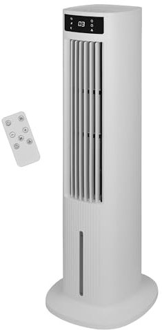 Russell Hobbs Tower Fan in White Electric Air Cooler Pedestal with Remote Control, Tall Standing, Humidification Setting, 3 Speed Settings, Oscillating Function with 2 Year Guarantee RHCLT5L