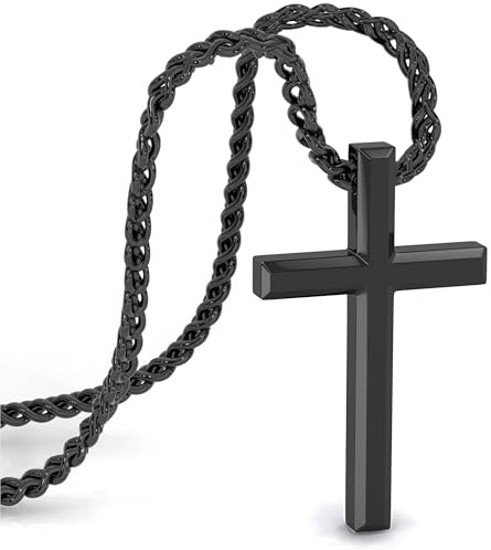 SERASAR Collier Homme en Acier Inoxydable avec Pendentif 50cm Chaîne Cordon Noir pour Cadeau Gothique Boîte à Bijoux Emo Communion Garçon Argent