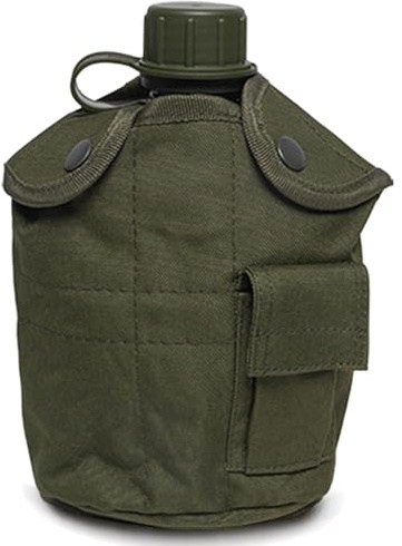 Wasserfeldflasche, tragbar, auslaufsicher, 1 l, Aluminium-Feldflasche mit PE-Deckel und Oxford-Tasche, Mehrzweck-Wasserflasche für Camping, Wandern, Bergsteigen, Outdoor, flache Wasserflasche, Fe