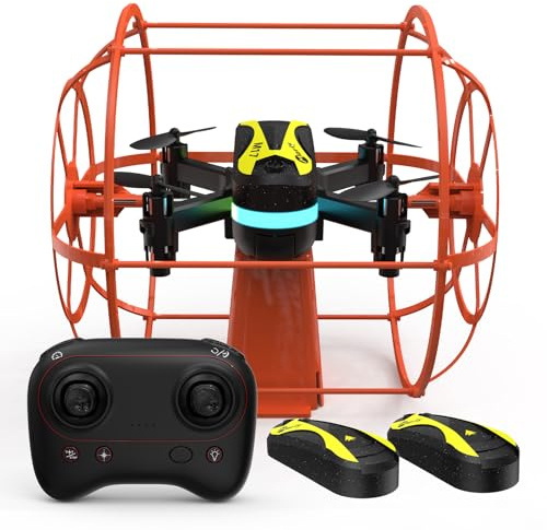 M17 Mini Drone Quadricoptère RC avec Bouclier Protecteur Mode Double Terre Air Décollage Atterrissage par Une Touche 3D Flips Mode sans Tête 3 Vitesses Réglables 2 Piles Rechargeables USB Cadeau