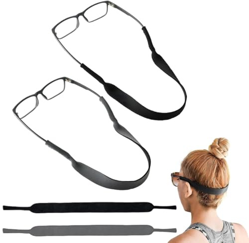 GXGM 2 Pezzi Fascia per Occhiali in Neoprene,lacci per Occhiali,Cordino per Occhiali,lacci Occhiali Uomo,Per Ciclismo all'aperto, Nuoto,Occhiali da Sole Fissi(Nero+Grigio)